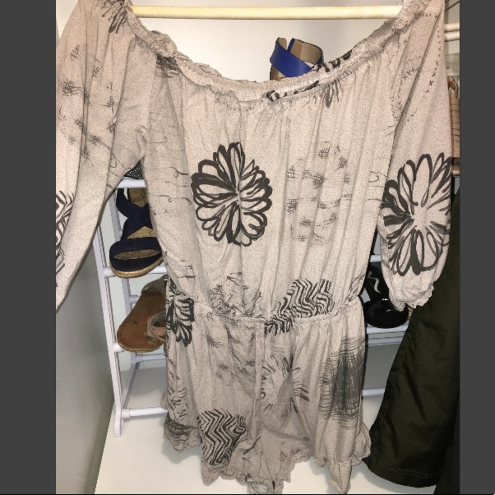 off the shoulder patterned romper